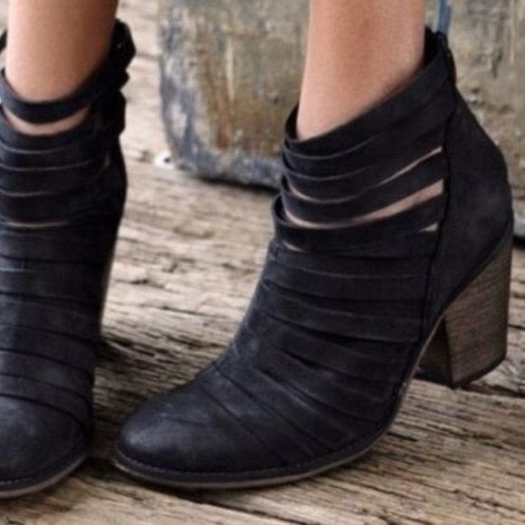 Free People New Boots HYBRID Strappy Suede Leather Booties NIB BLACK Women's 10 - Picture 2 of 14